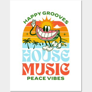 HOUSE MUSIC  - Happy Grooves , Peace Vibes (green/orange/red) Posters and Art